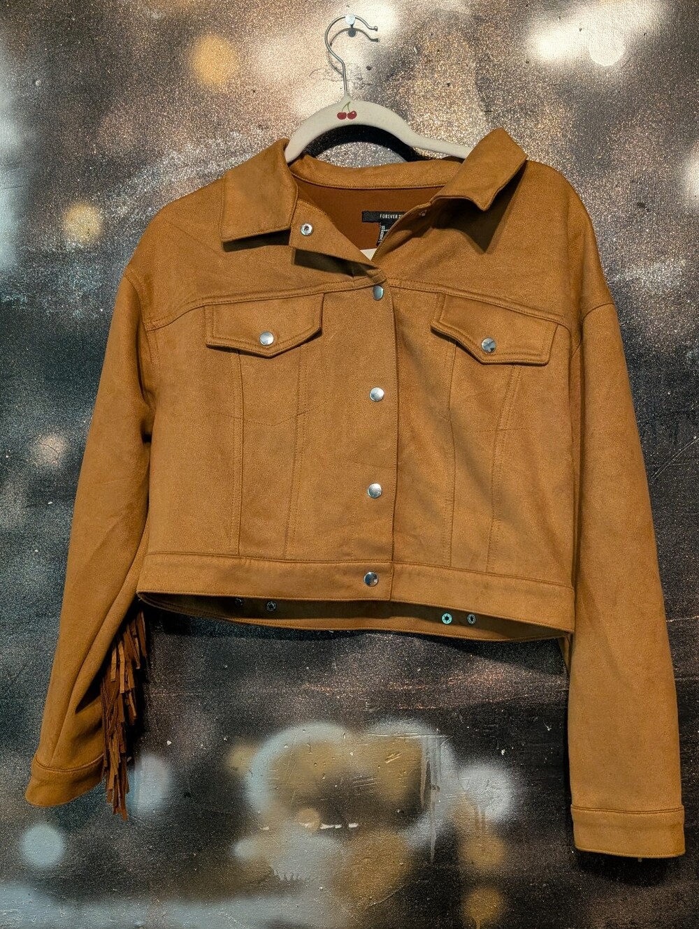 Forever 21 Cropped Fringe Jean Jacket - Camel Brown